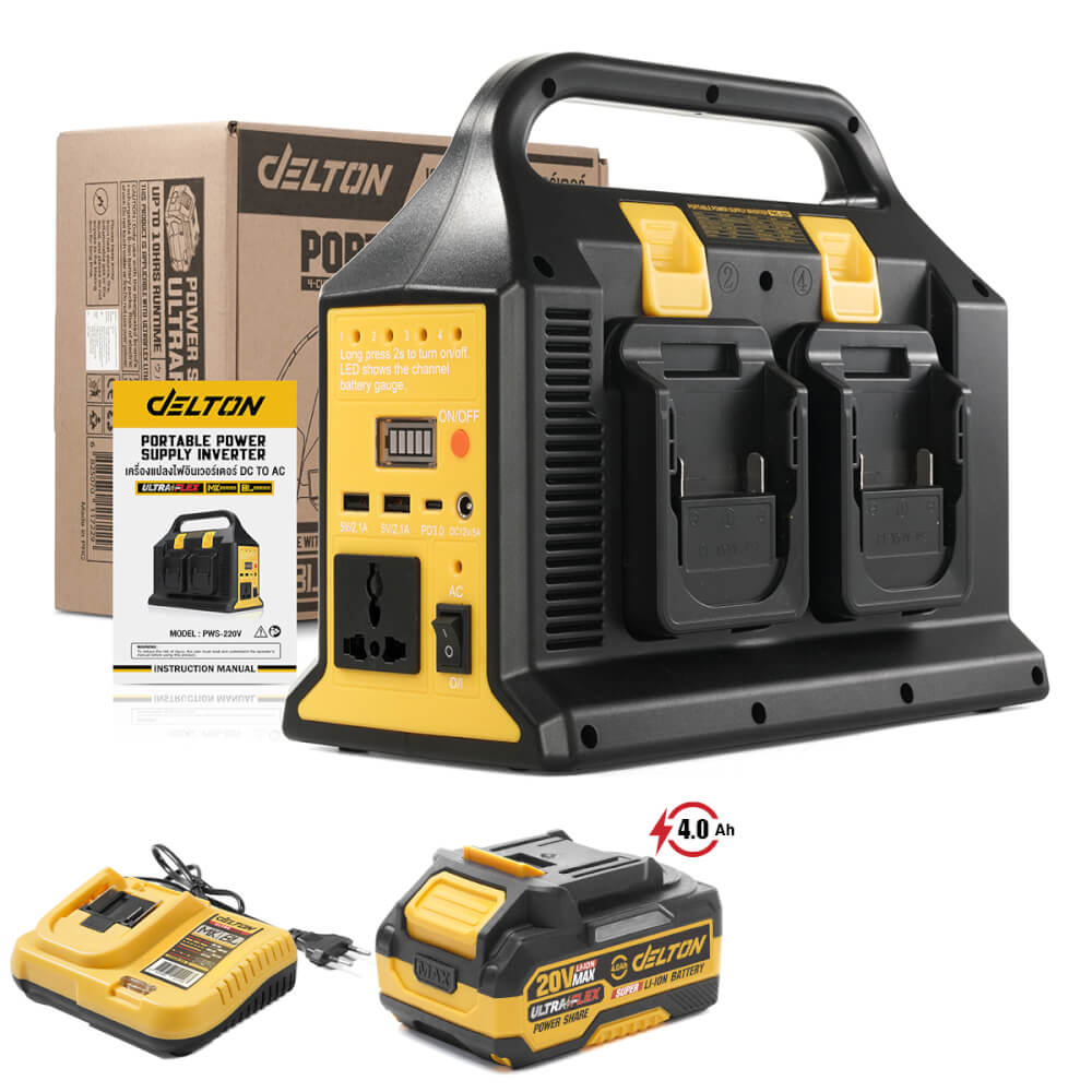 หัวแปลงปลั๊กไฟ (พร้อมแบตเตอรี่) DELTON รุ่น PWS-220V ULTRAFLEX 20V 4AH_1